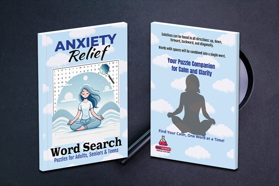 Anxiety Relief Word Search Puzzle Books for Adults, Seniors, and Teens.