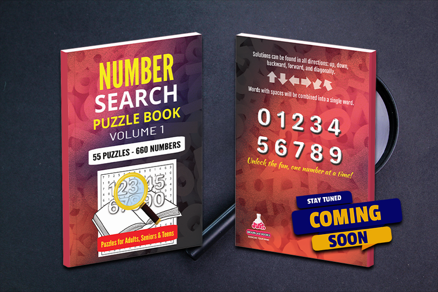 Number Search Puzzle Books for Adults, Seniors, and Teens.