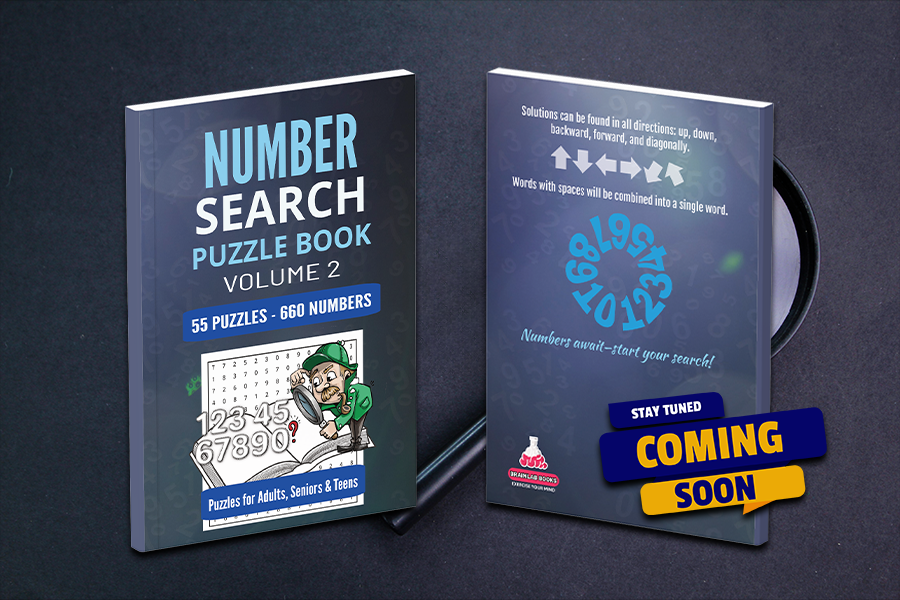 Number Search Puzzle Books for Adults, Seniors, and Teens.